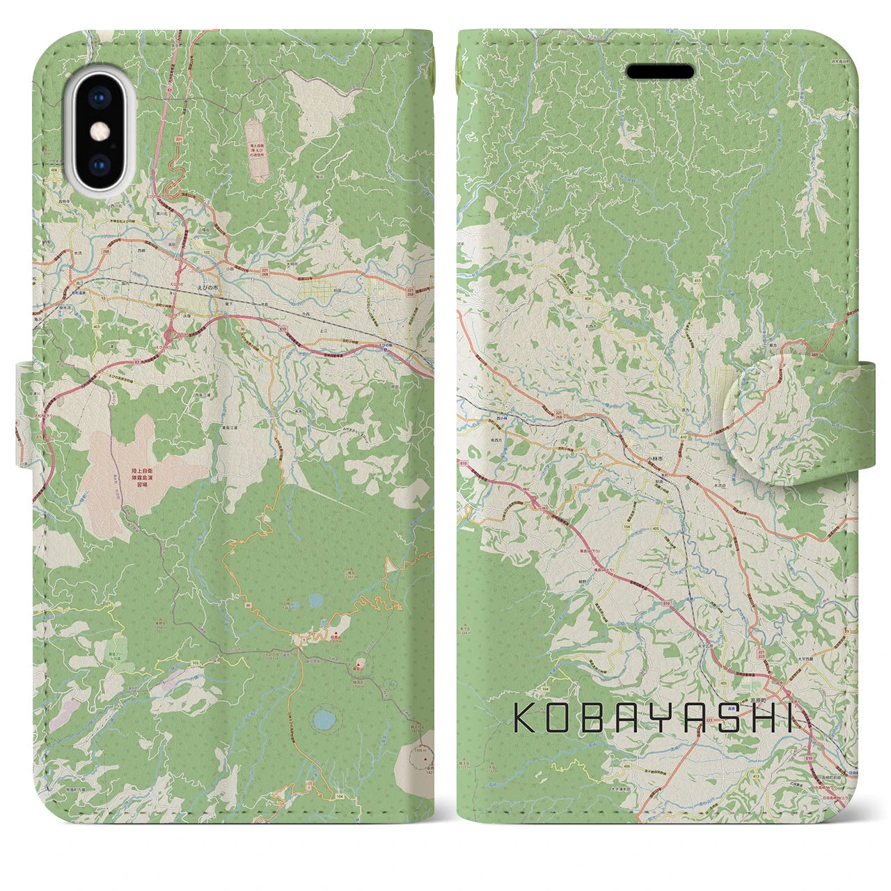 【小林(宮崎県)】地図柄iPhoneケース(手帳タイプ)ナチュラル・iPhone XS Max 用