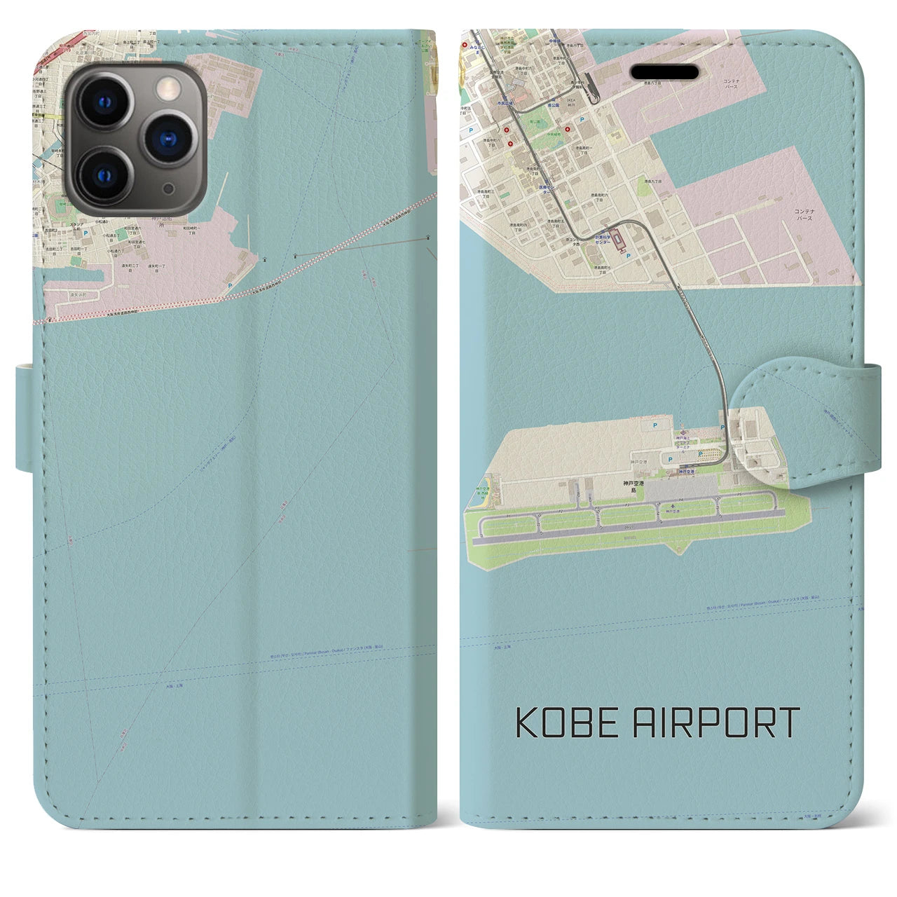 【神戸空港(兵庫県)】地図柄iPhoneケース(手帳タイプ)ナチュラル・iPhone 11 Pro Max 用