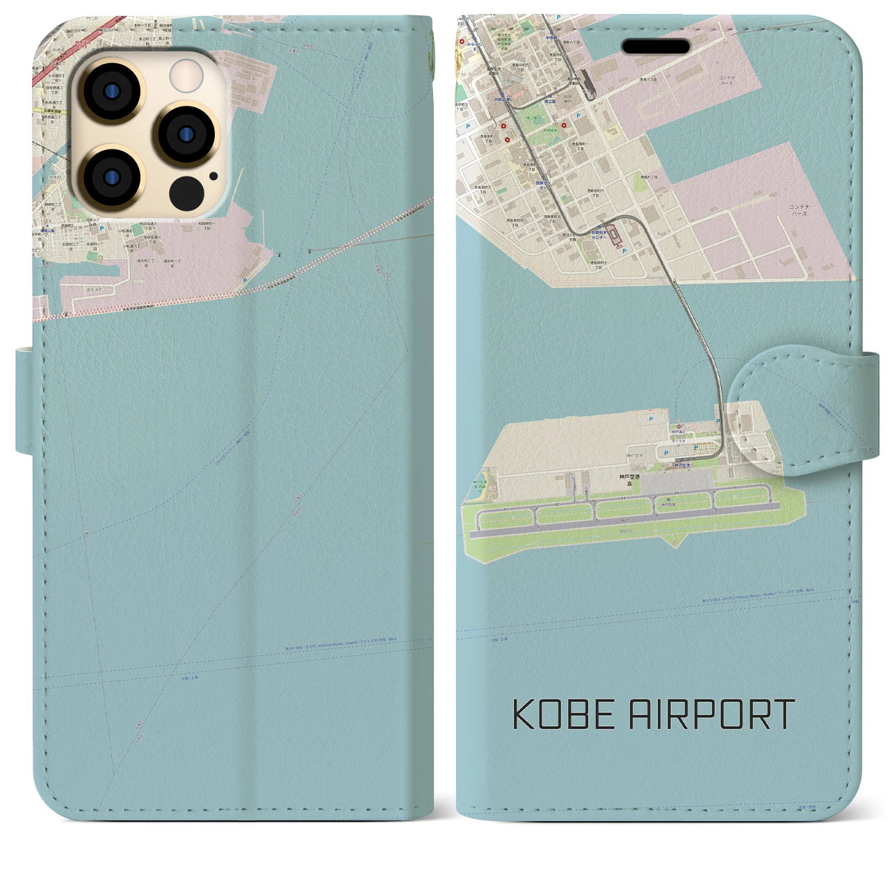 【神戸空港(兵庫県)】地図柄iPhoneケース(手帳タイプ)ナチュラル・iPhone 12 Pro Max 用
