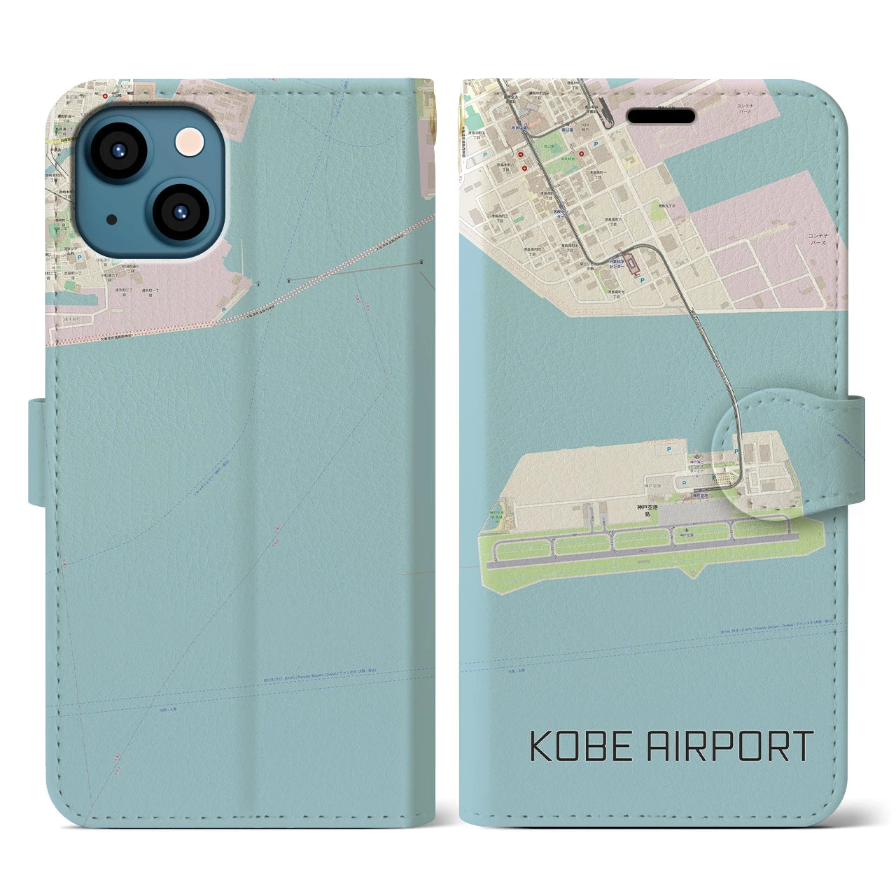 【神戸空港(兵庫県)】地図柄iPhoneケース(手帳タイプ)ナチュラル・iPhone 13 用