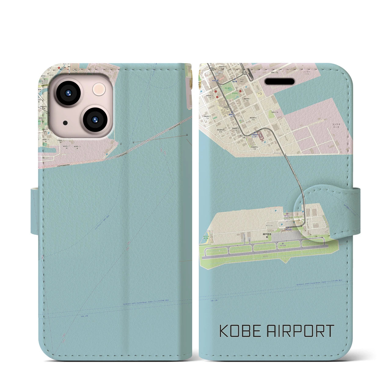 【神戸空港(兵庫県)】地図柄iPhoneケース(手帳タイプ)ナチュラル・iPhone 13 mini 用