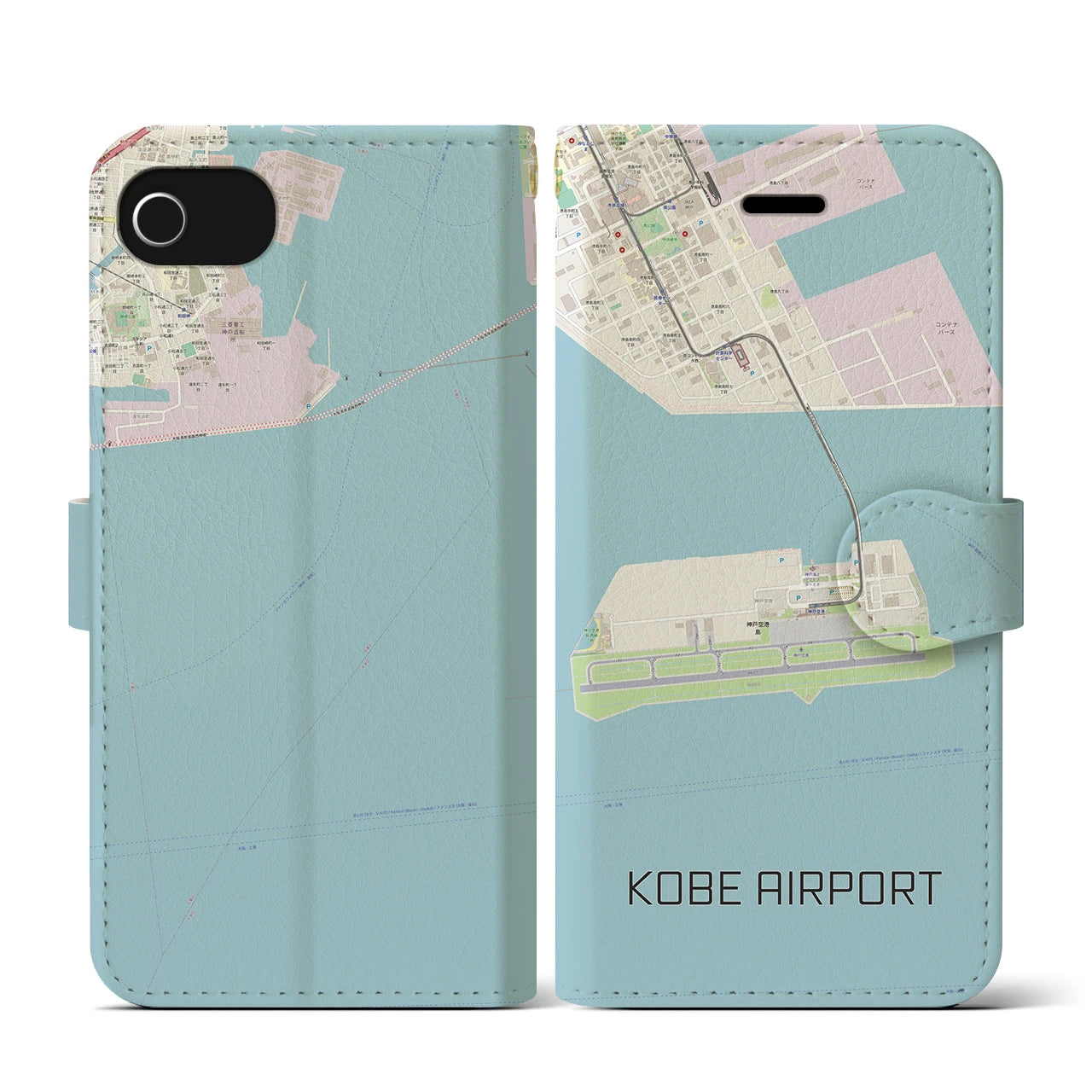 【神戸空港(兵庫県)】地図柄iPhoneケース(手帳タイプ)ナチュラル・iPhone SE(第3 / 第2世代) / 8 / 7 / 6s / 6 用