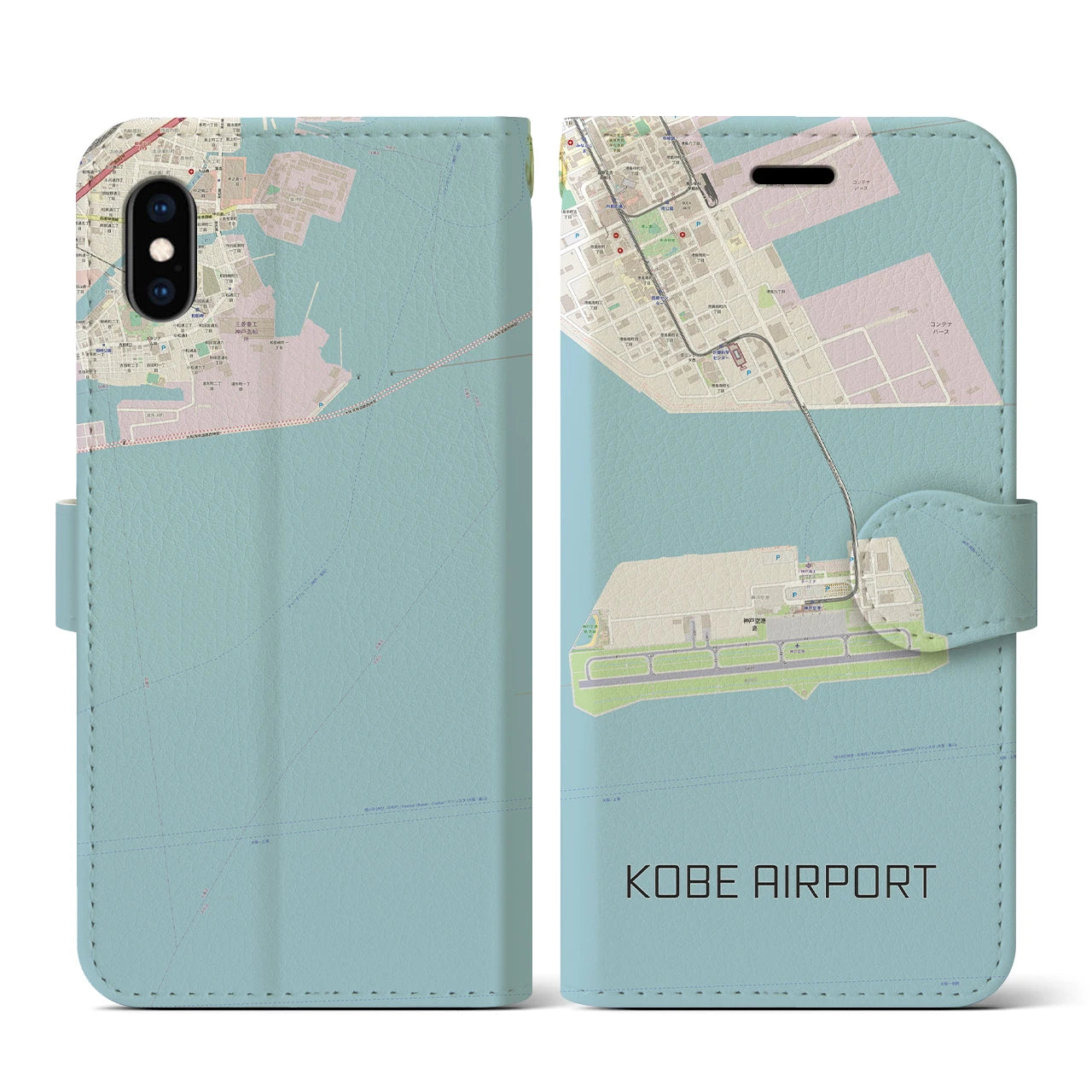 【神戸空港(兵庫県)】地図柄iPhoneケース(手帳タイプ)ナチュラル・iPhone XS / X 用