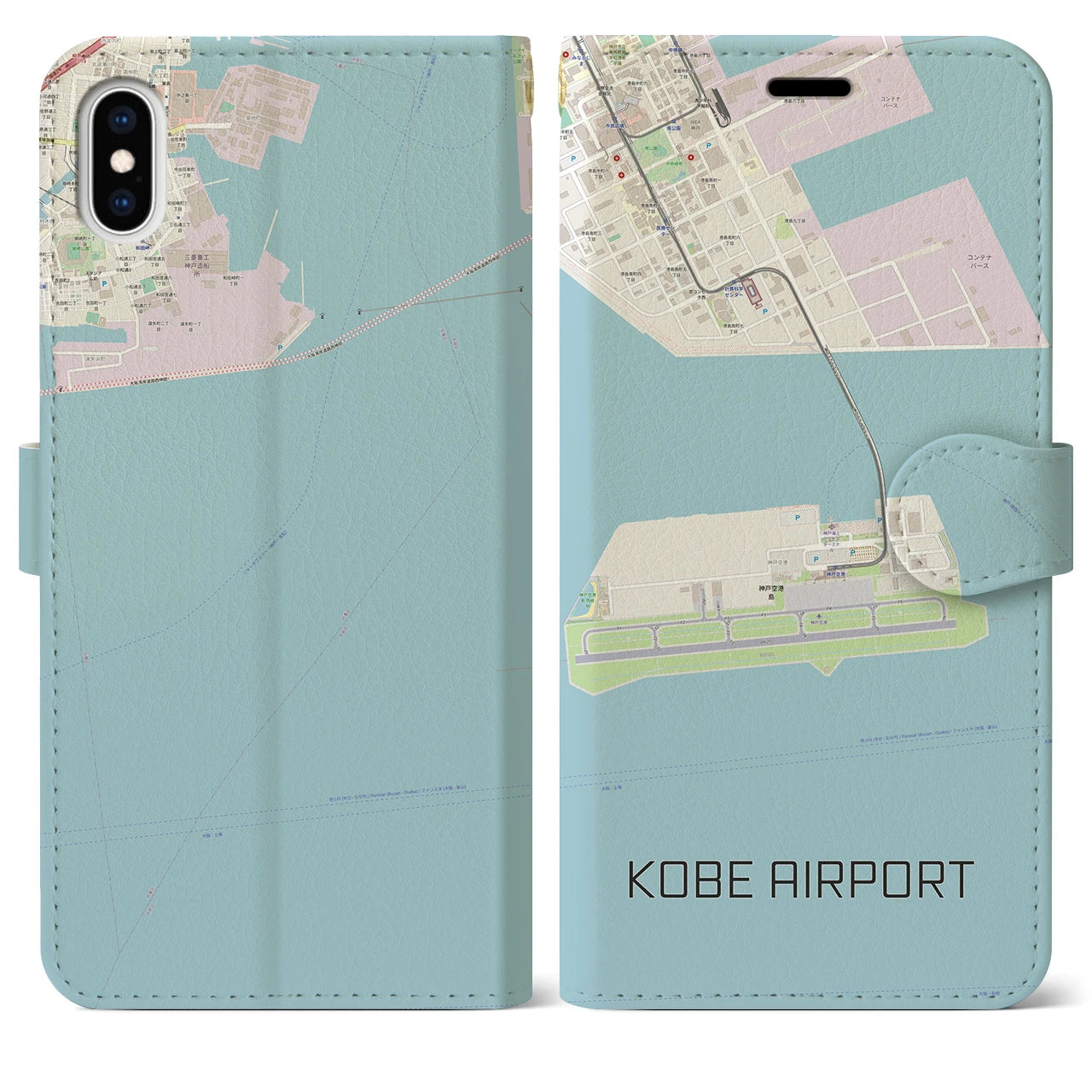 【神戸空港(兵庫県)】地図柄iPhoneケース(手帳タイプ)ナチュラル・iPhone XS Max 用