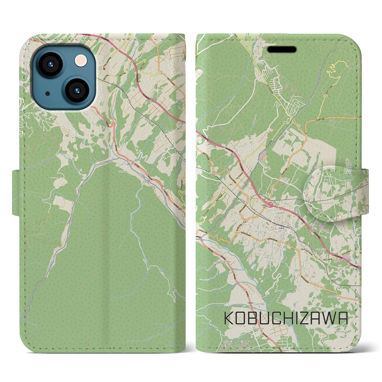 【小淵沢(山梨県)】地図柄iPhoneケース(手帳タイプ)ナチュラル・iPhone 13 用
