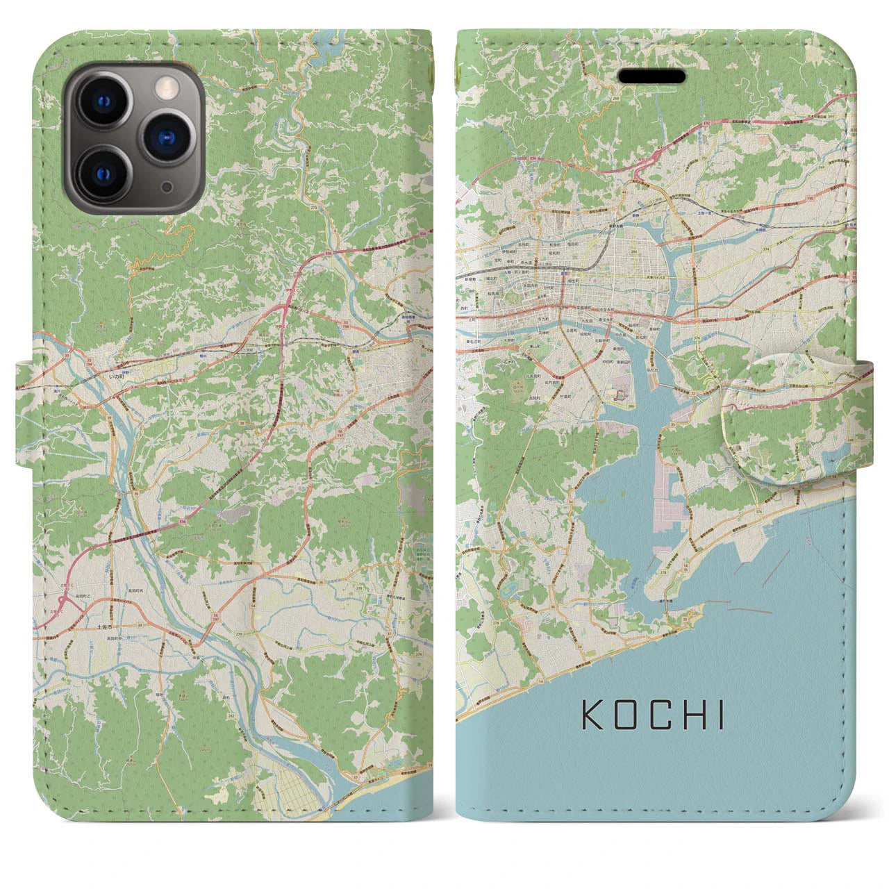 【高知(高知県)】地図柄iPhoneケース(手帳タイプ)ナチュラル・iPhone 11 Pro Max 用