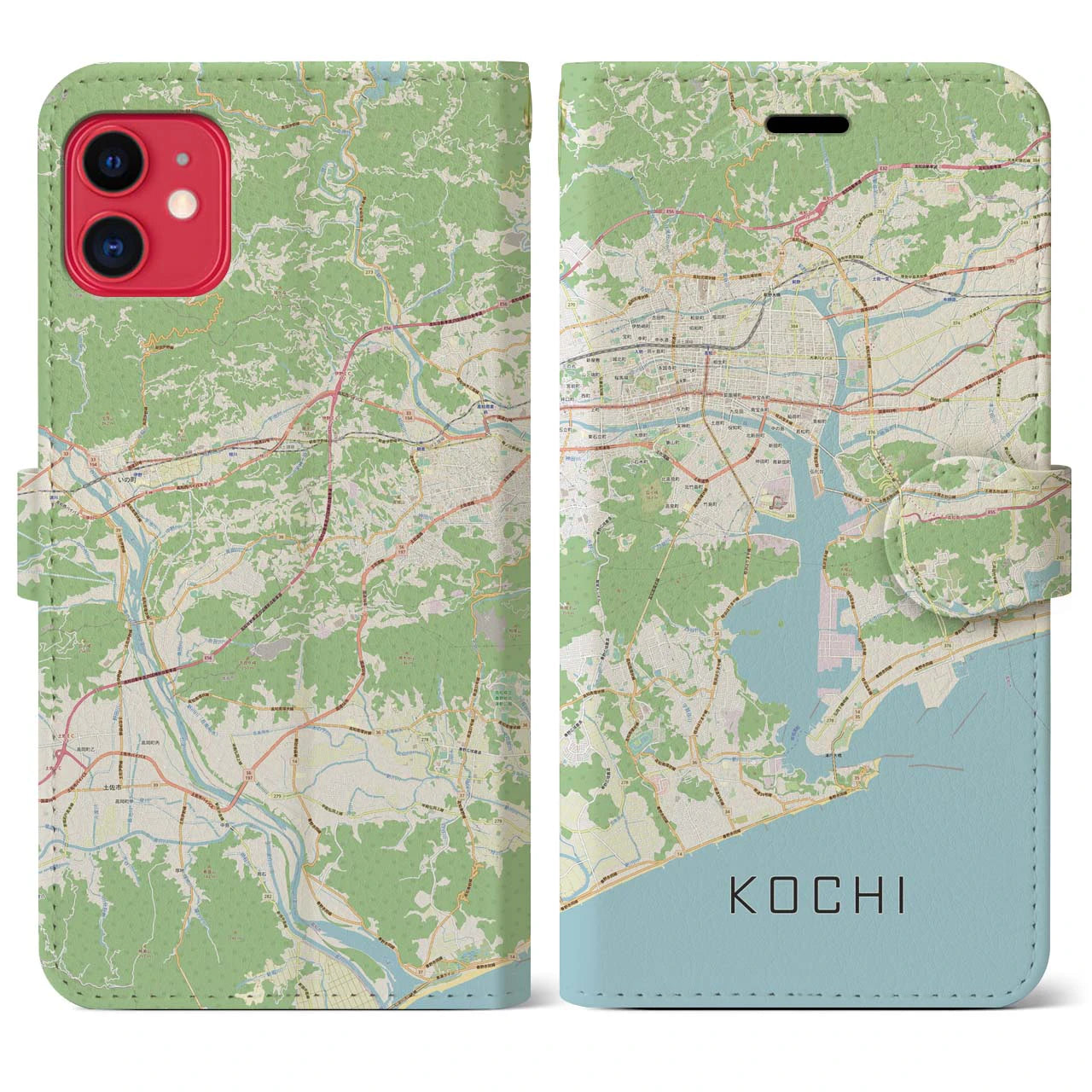 【高知(高知県)】地図柄iPhoneケース(手帳タイプ)ナチュラル・iPhone 11 用