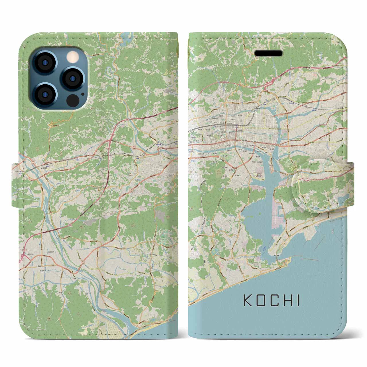 【高知(高知県)】地図柄iPhoneケース(手帳タイプ)ナチュラル・iPhone 12 / 12 Pro 用