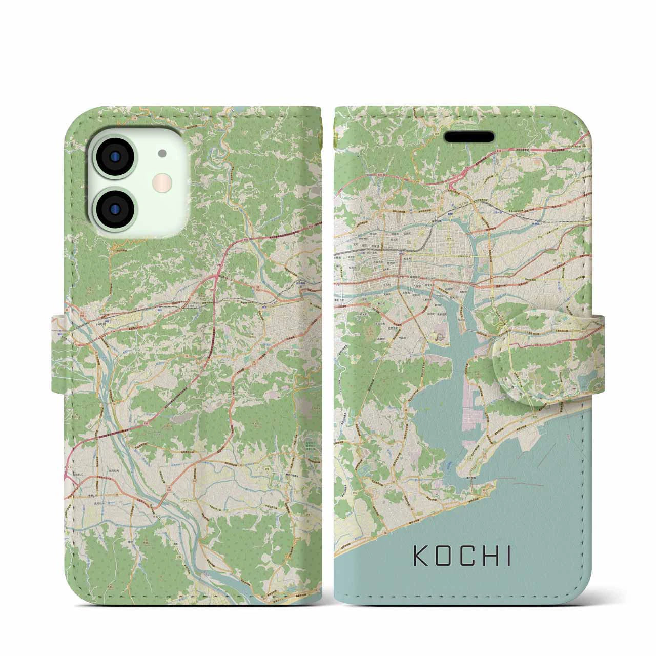 【高知(高知県)】地図柄iPhoneケース(手帳タイプ)ナチュラル・iPhone 12 mini 用