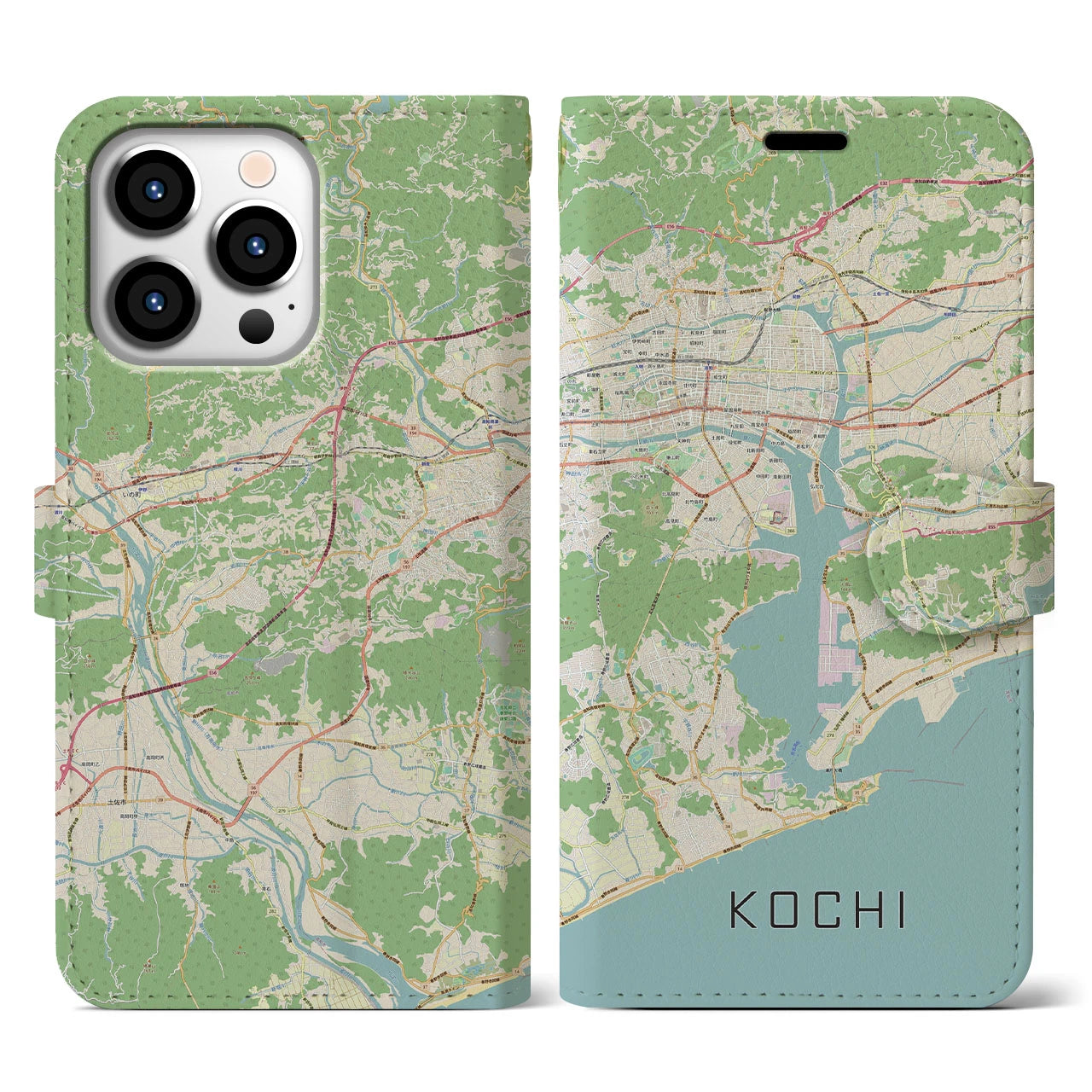 【高知(高知県)】地図柄iPhoneケース(手帳タイプ)ナチュラル・iPhone 13 Pro 用