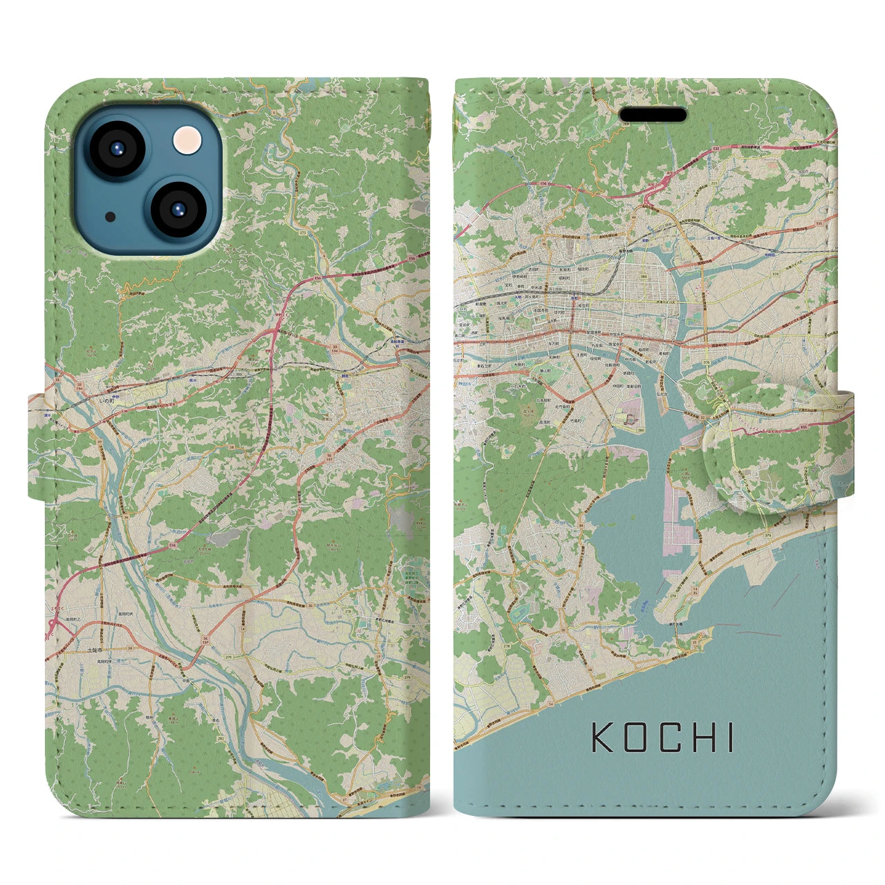 【高知(高知県)】地図柄iPhoneケース(手帳タイプ)ナチュラル・iPhone 13 用