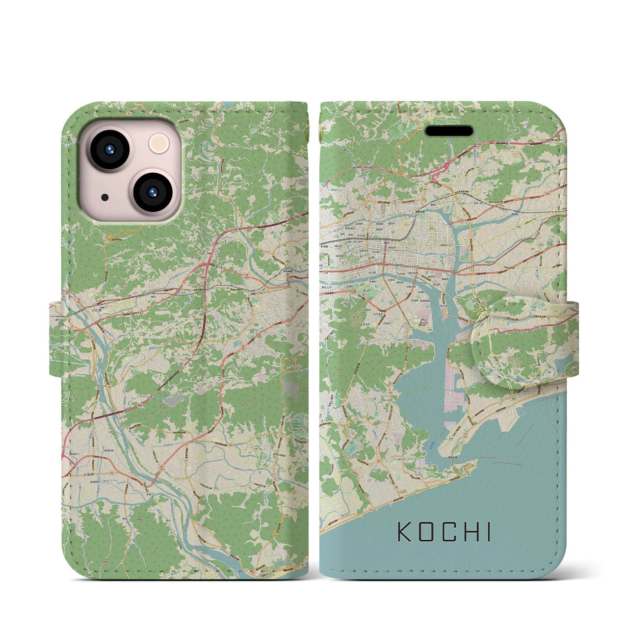 【高知(高知県)】地図柄iPhoneケース(手帳タイプ)ナチュラル・iPhone 13 mini 用