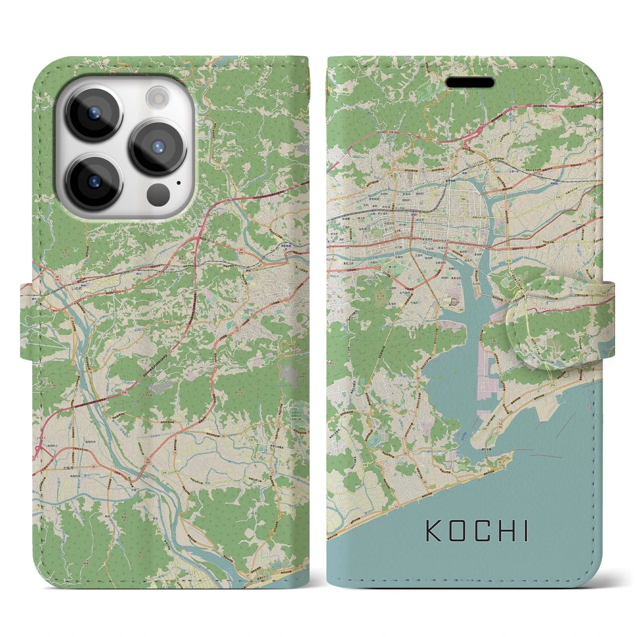 【高知(高知県)】地図柄iPhoneケース(手帳タイプ)ナチュラル・iPhone 14 Pro 用