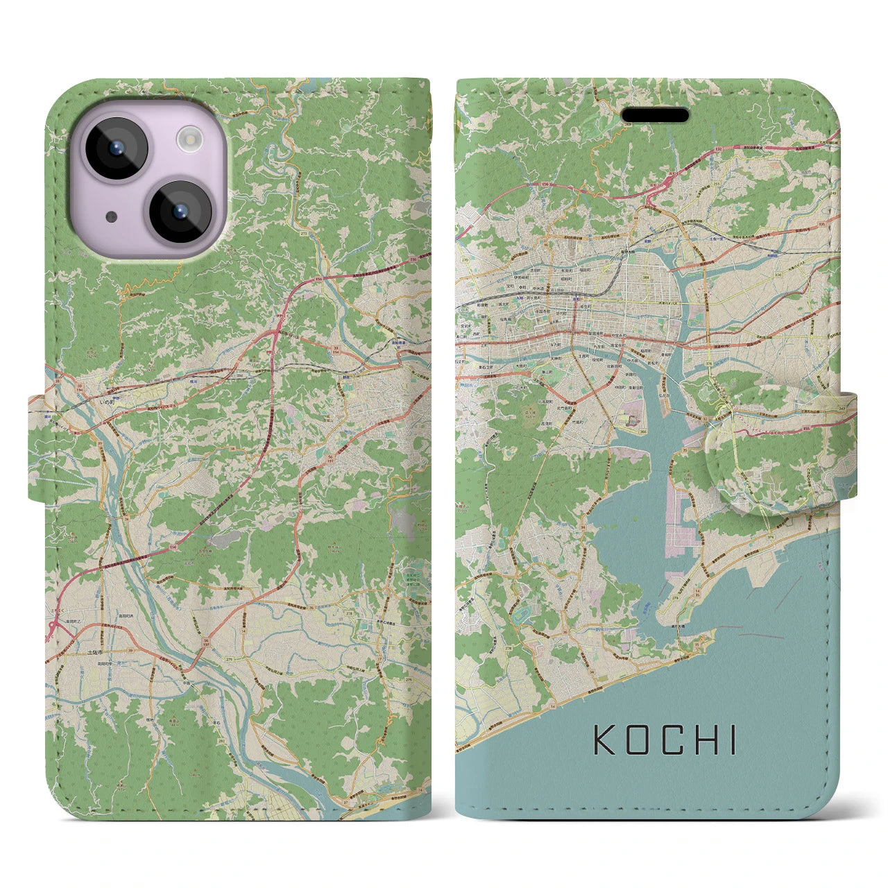 【高知(高知県)】地図柄iPhoneケース(手帳タイプ)ナチュラル・iPhone 14 用