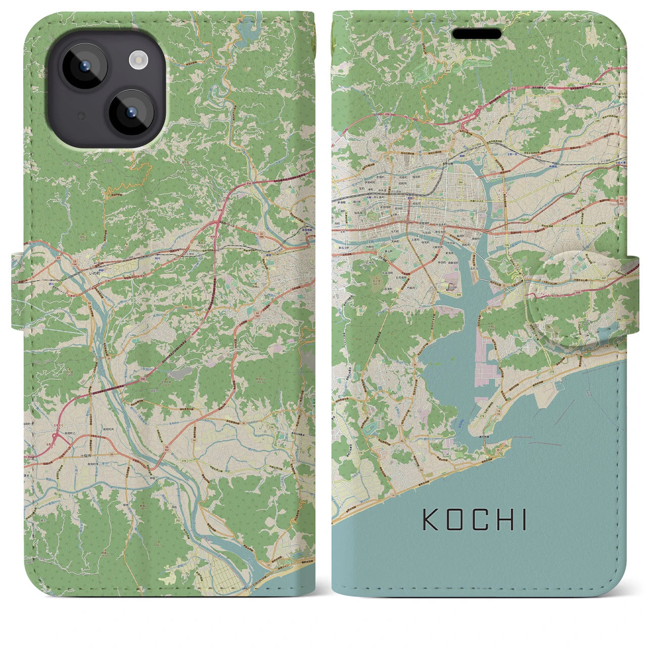 【高知(高知県)】地図柄iPhoneケース(手帳タイプ)ナチュラル・iPhone 14 Plus 用