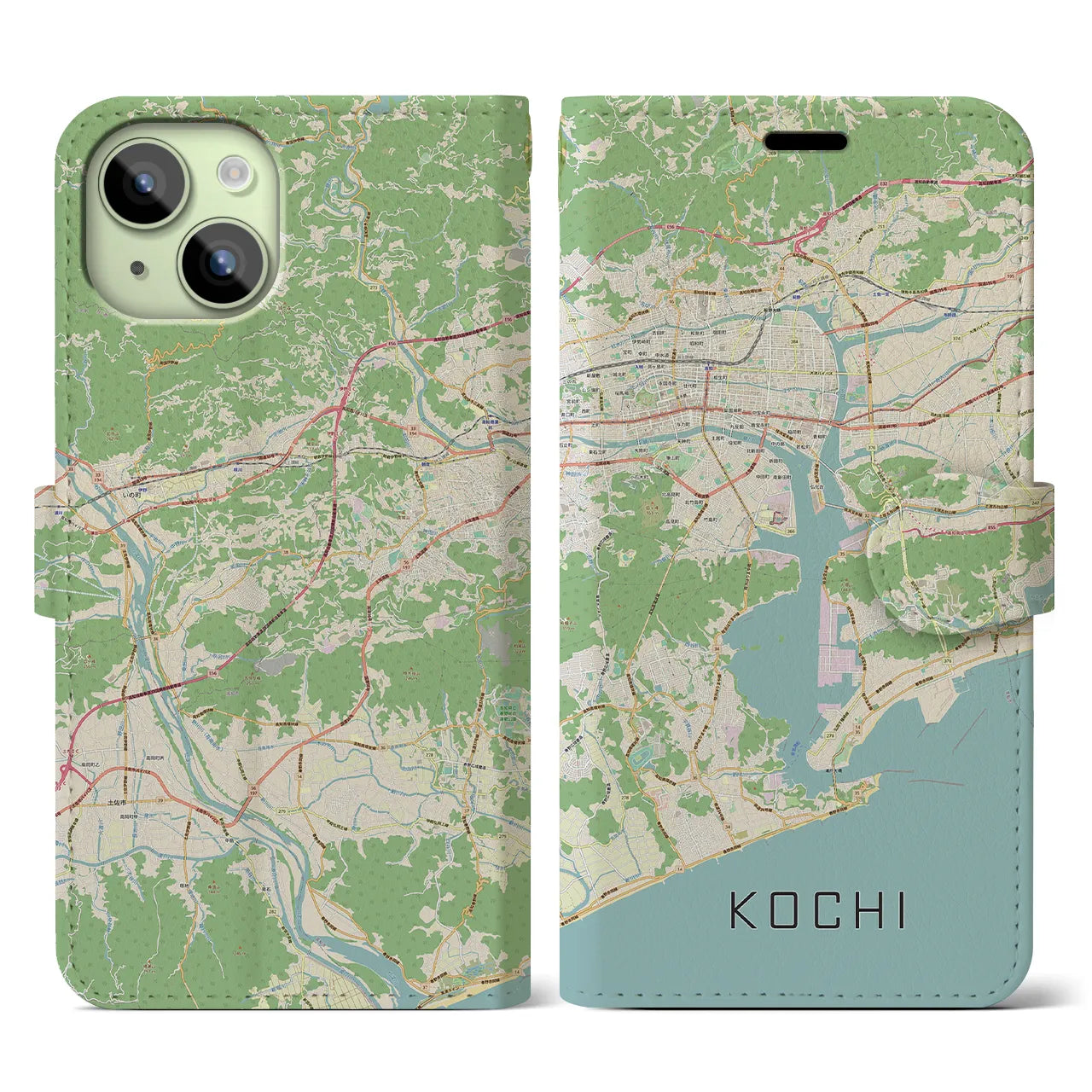 【高知(高知県)】地図柄iPhoneケース(手帳タイプ)ナチュラル・iPhone 15 用
