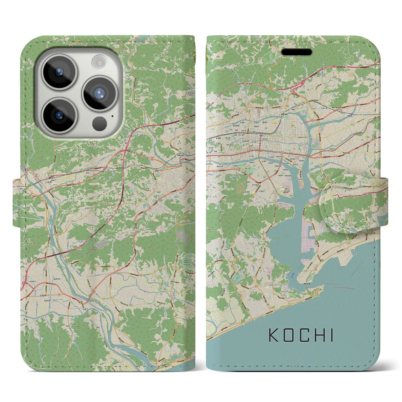 【高知(高知県)】地図柄iPhoneケース(手帳タイプ)ナチュラル・iPhone 15 Pro 用