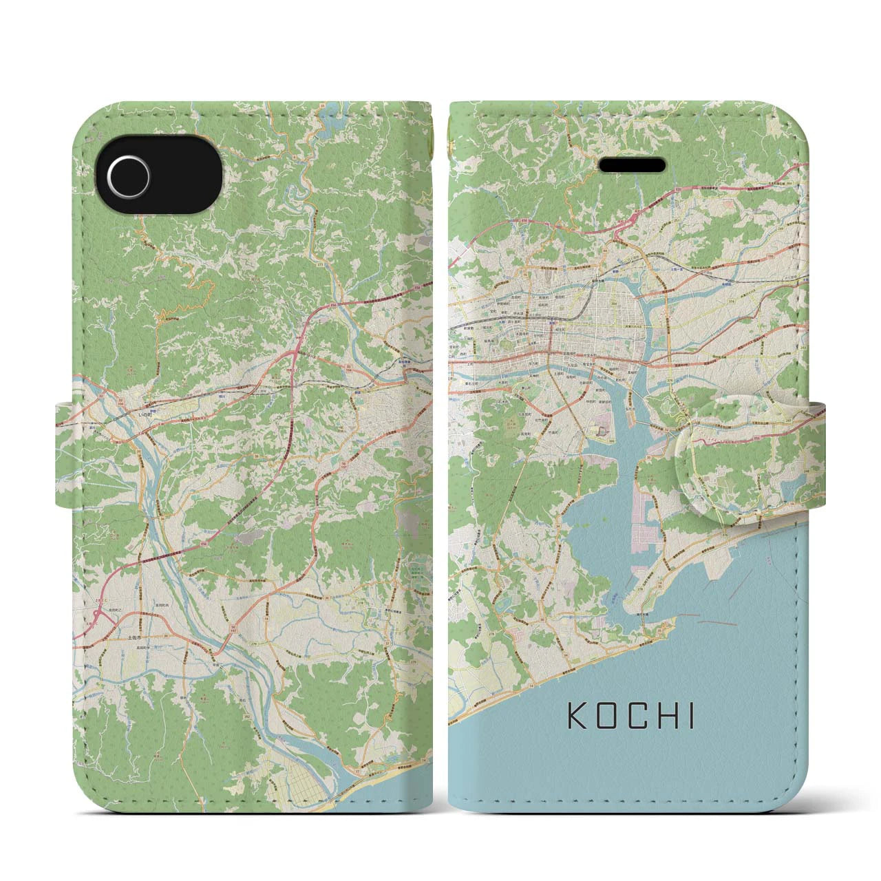 【高知(高知県)】地図柄iPhoneケース(手帳タイプ)ナチュラル・iPhone SE(第3 / 第2世代) / 8 / 7 / 6s / 6 用