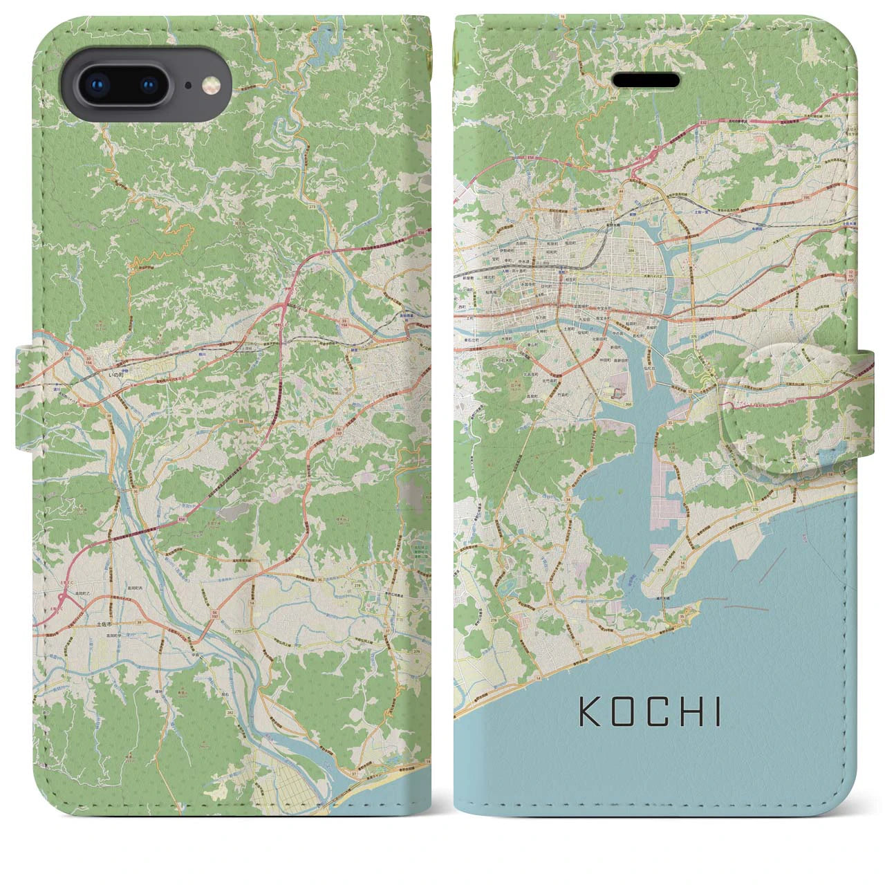 【高知(高知県)】地図柄iPhoneケース(手帳タイプ)ナチュラル・iPhone 8Plus /7Plus / 6sPlus / 6Plus 用