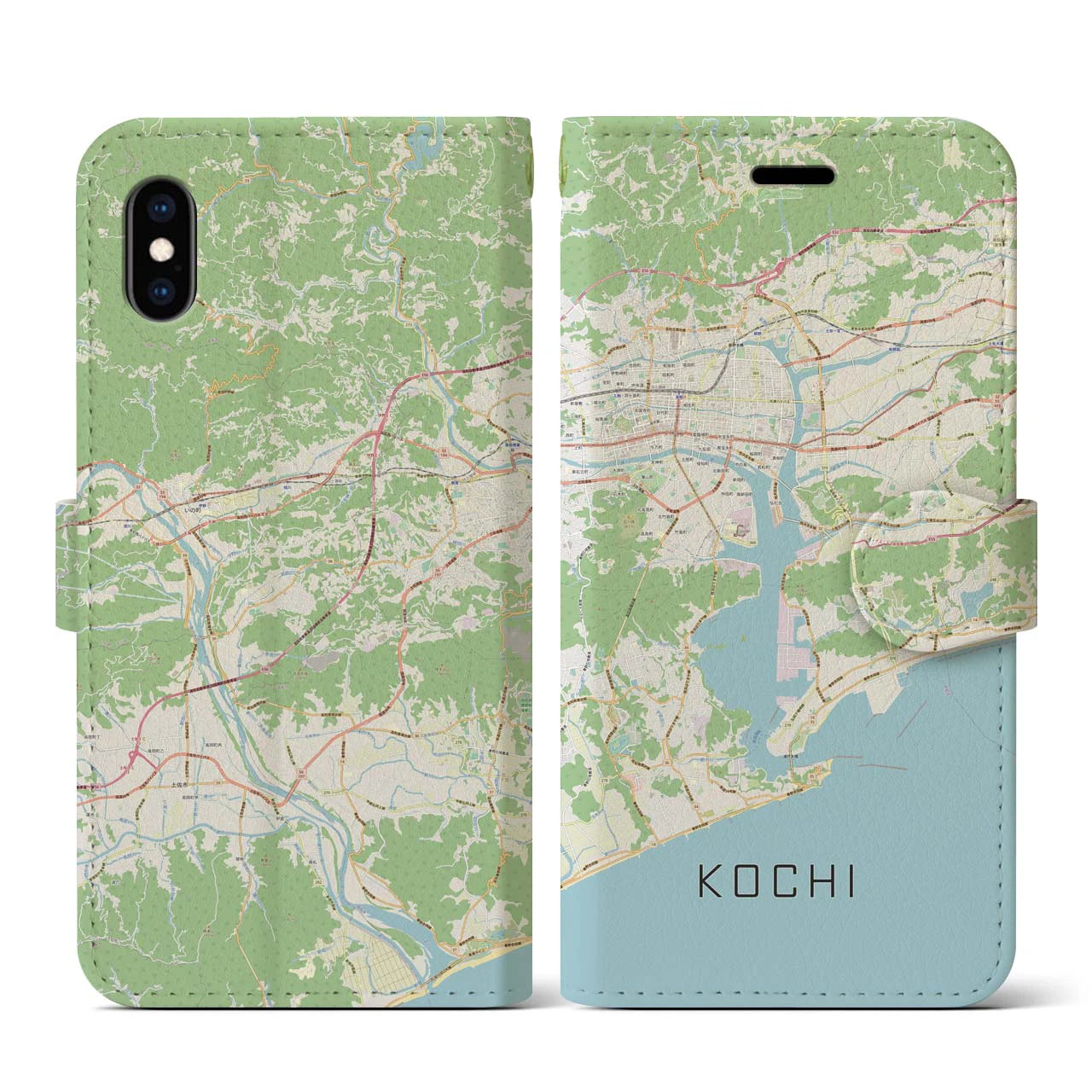 【高知(高知県)】地図柄iPhoneケース(手帳タイプ)ナチュラル・iPhone XS / X 用