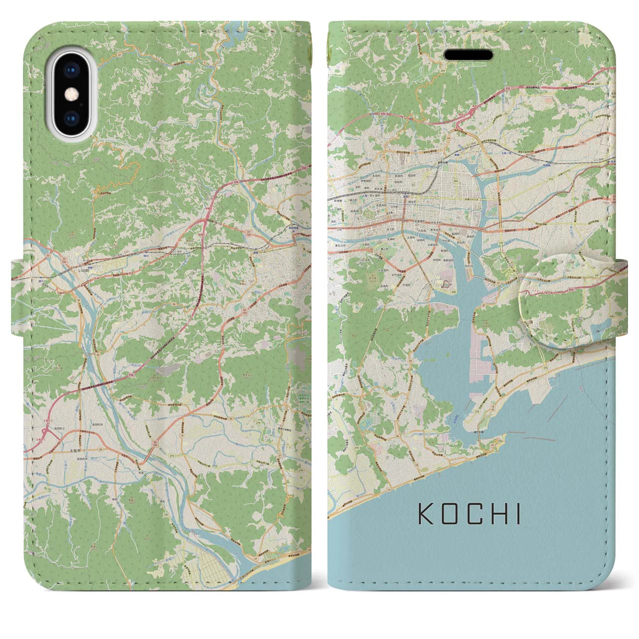 【高知(高知県)】地図柄iPhoneケース(手帳タイプ)ナチュラル・iPhone XS Max 用
