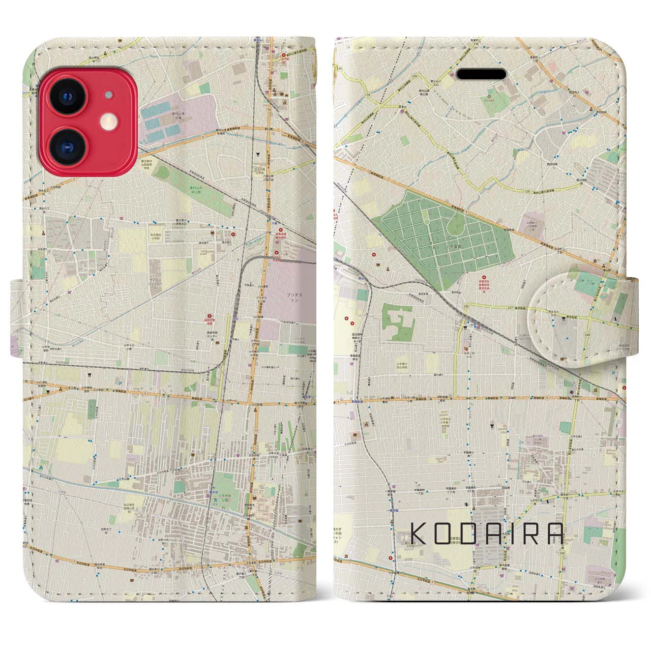 【小平(東京都)】地図柄iPhoneケース(手帳タイプ)ナチュラル・iPhone 11 用