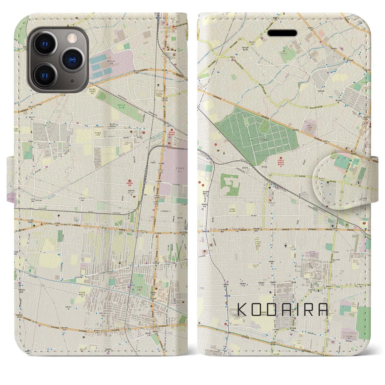【小平(東京都)】地図柄iPhoneケース(手帳タイプ)ナチュラル・iPhone 11 Pro Max 用