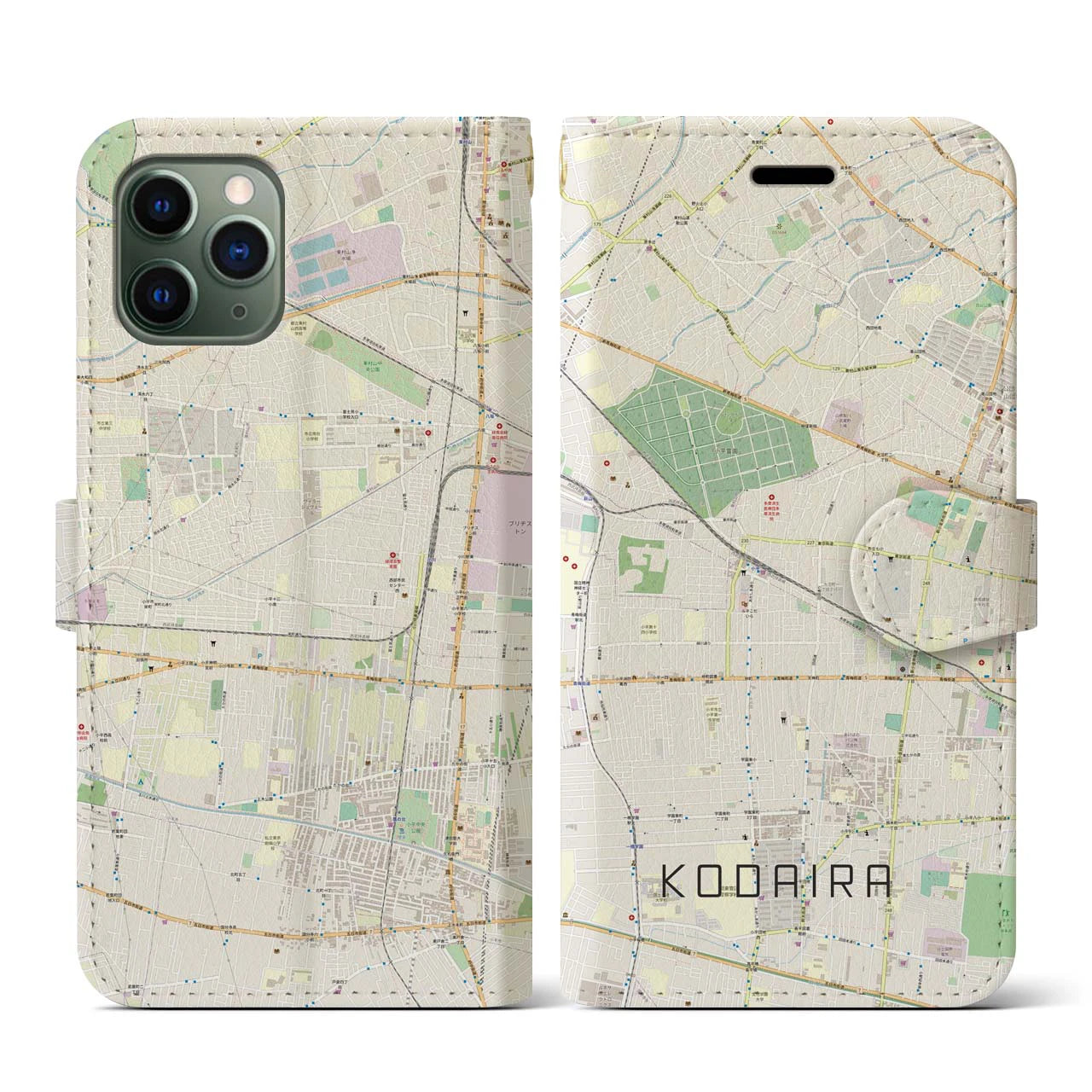 【小平(東京都)】地図柄iPhoneケース(手帳タイプ)ナチュラル・iPhone 11 Pro 用