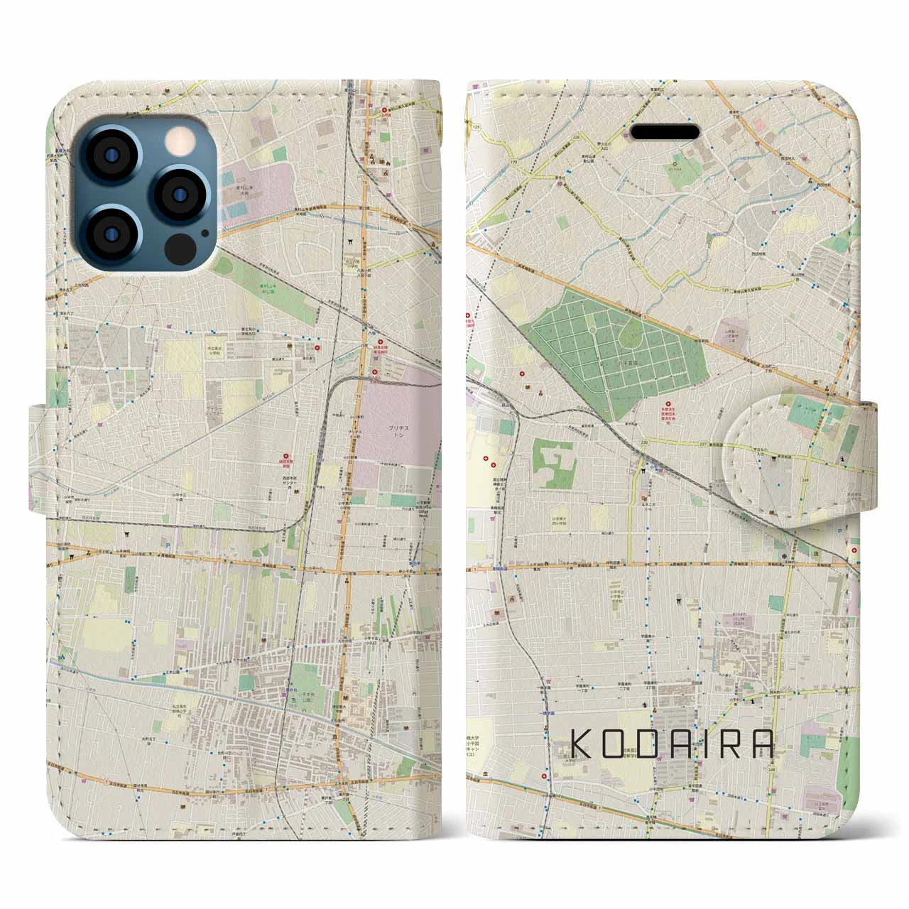 【小平(東京都)】地図柄iPhoneケース(手帳タイプ)ナチュラル・iPhone 12 / 12 Pro 用