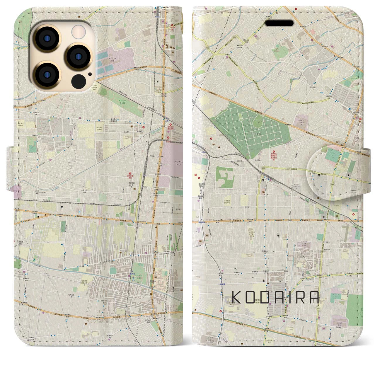 【小平(東京都)】地図柄iPhoneケース(手帳タイプ)ナチュラル・iPhone 12 Pro Max 用