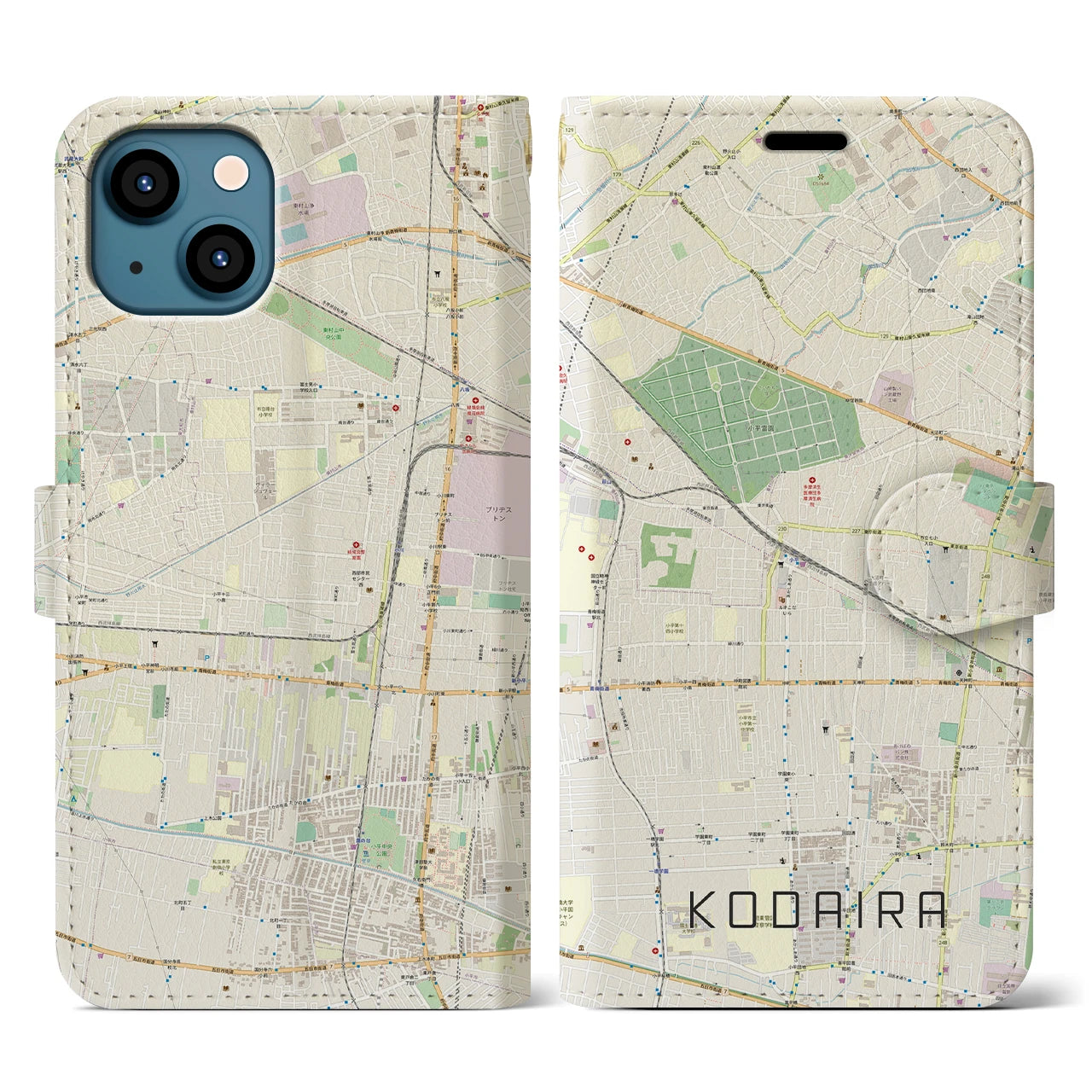 【小平(東京都)】地図柄iPhoneケース(手帳タイプ)ナチュラル・iPhone 13 用