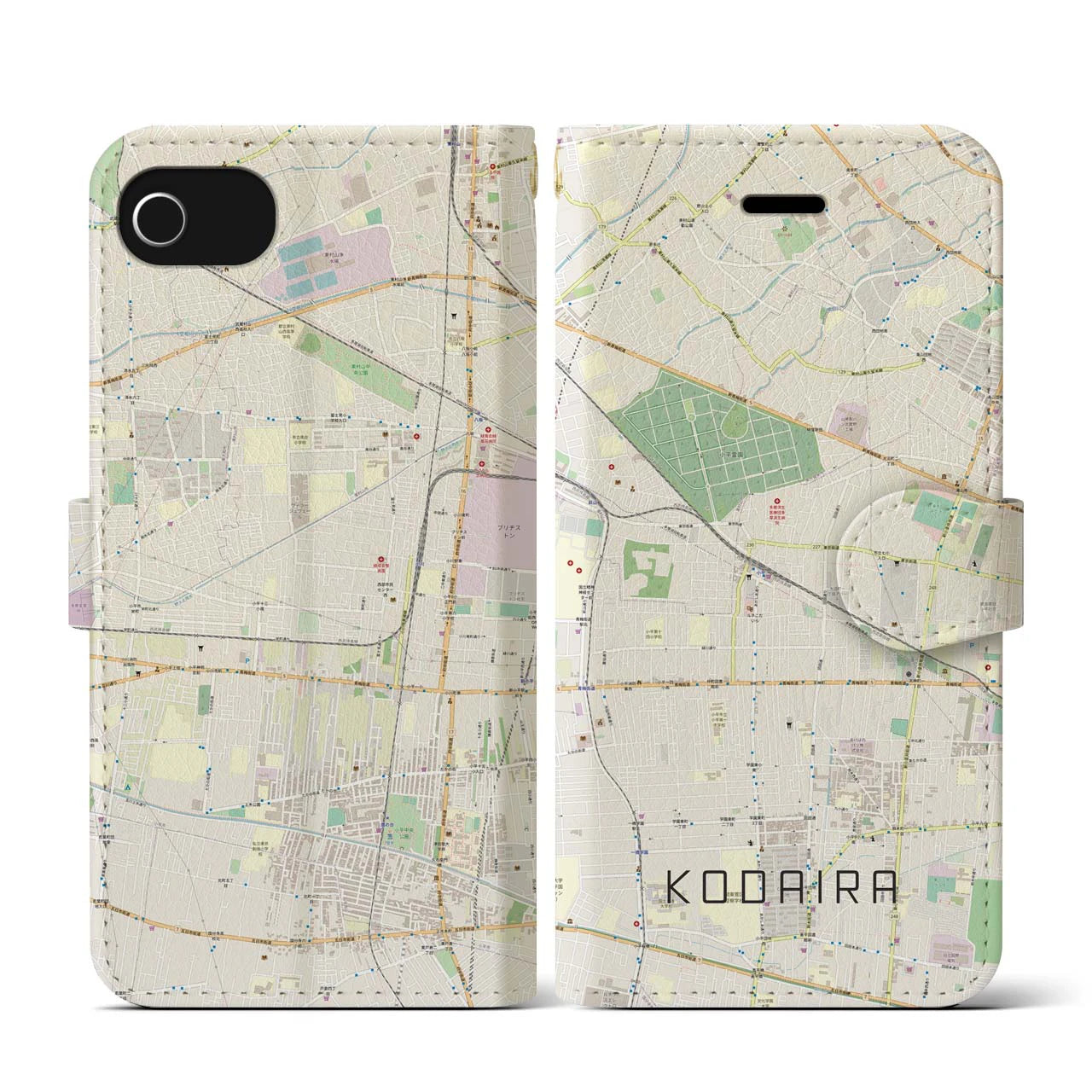【小平(東京都)】地図柄iPhoneケース(手帳タイプ)ナチュラル・iPhone SE(第3 / 第2世代) / 8 / 7 / 6s / 6 用