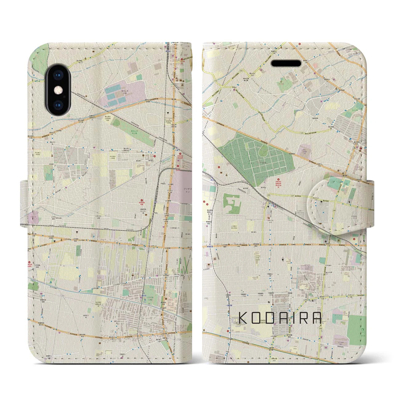 【小平(東京都)】地図柄iPhoneケース(手帳タイプ)ナチュラル・iPhone XS / X 用