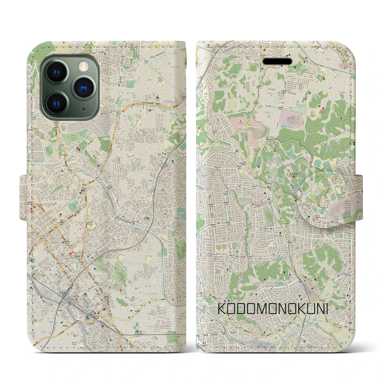 【こどもの国(神奈川県)】地図柄iPhoneケース(手帳タイプ)ナチュラル・iPhone 11 Pro 用