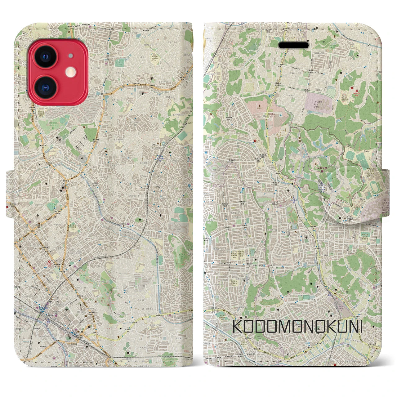 【こどもの国(神奈川県)】地図柄iPhoneケース(手帳タイプ)ナチュラル・iPhone 11 用