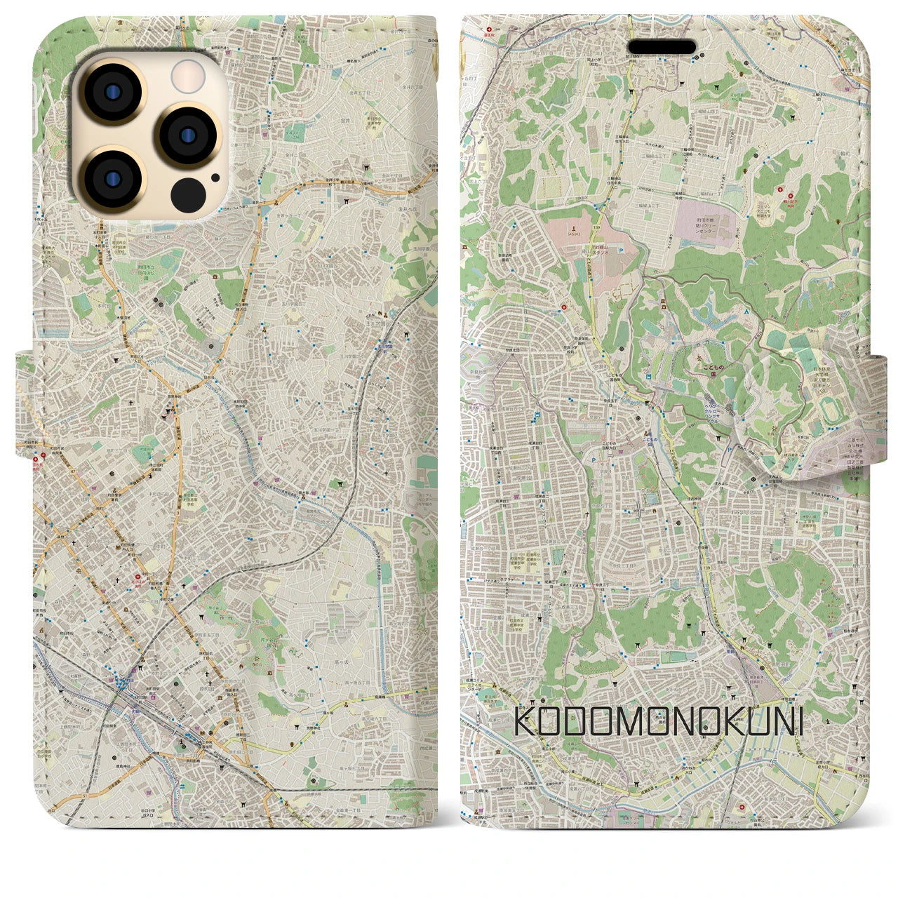 【こどもの国(神奈川県)】地図柄iPhoneケース(手帳タイプ)ナチュラル・iPhone 12 Pro Max 用
