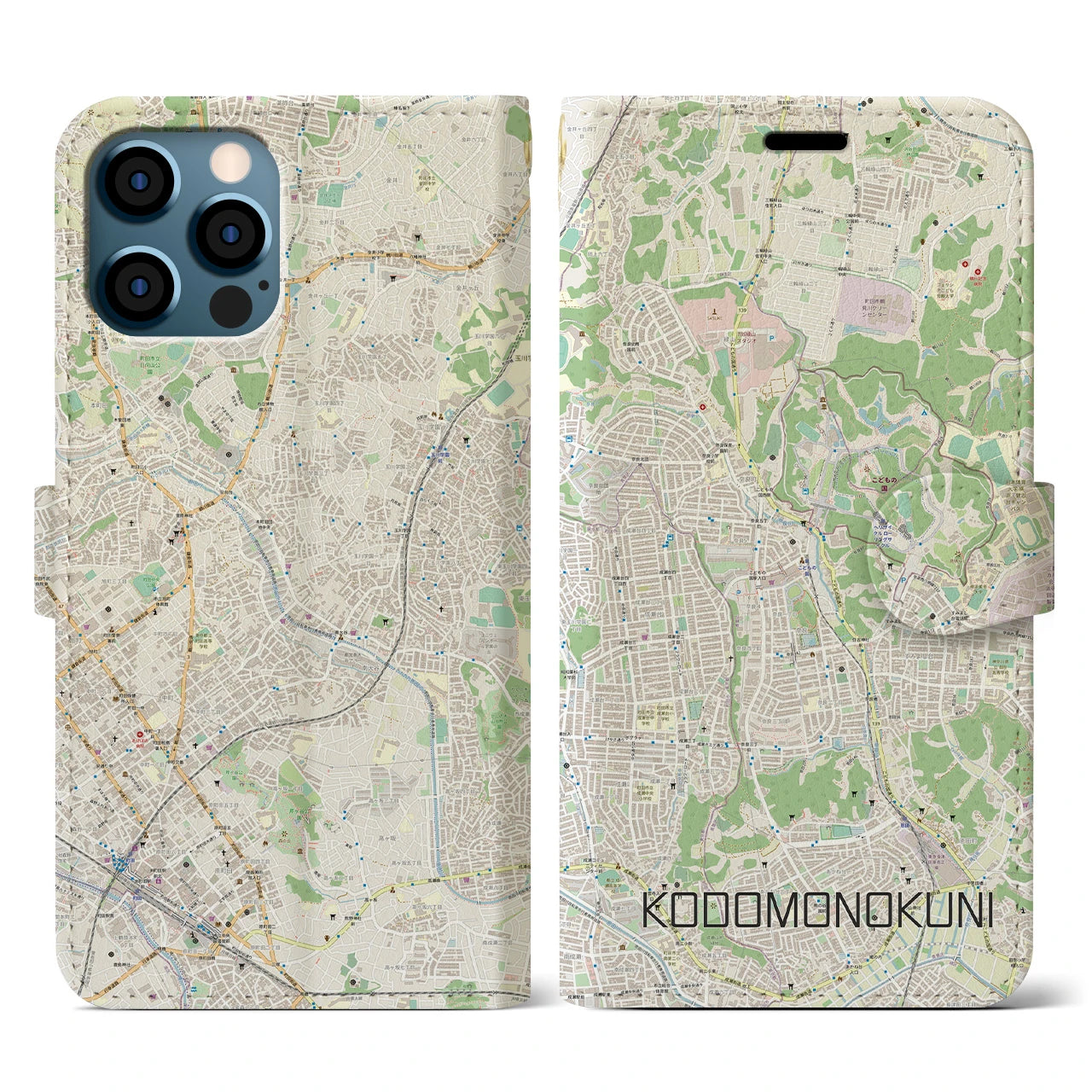 【こどもの国(神奈川県)】地図柄iPhoneケース(手帳タイプ)ナチュラル・iPhone 12 / 12 Pro 用