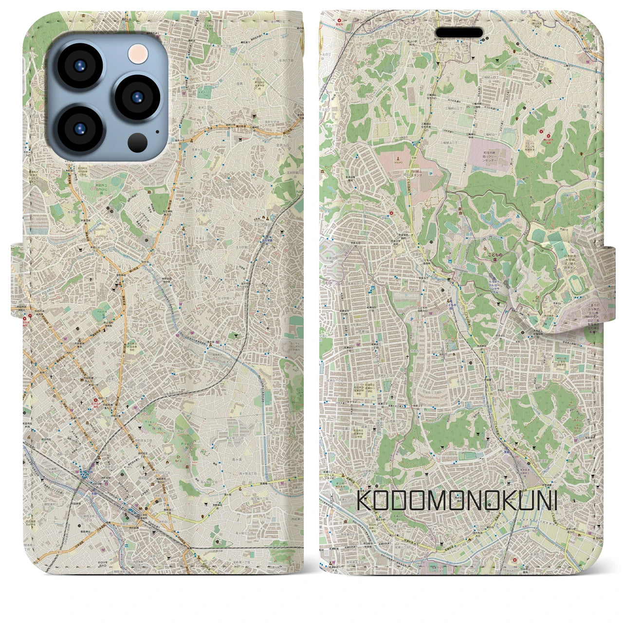 【こどもの国(神奈川県)】地図柄iPhoneケース(手帳タイプ)ナチュラル・iPhone 13 Pro Max 用