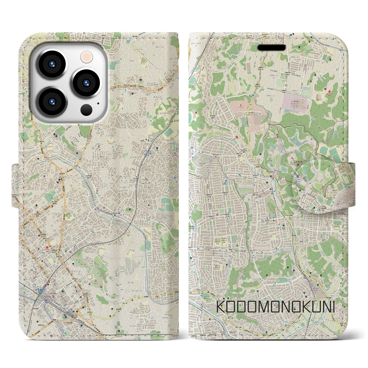 【こどもの国(神奈川県)】地図柄iPhoneケース(手帳タイプ)ナチュラル・iPhone 13 Pro 用