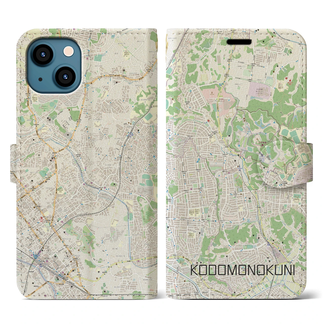 【こどもの国(神奈川県)】地図柄iPhoneケース(手帳タイプ)ナチュラル・iPhone 13 用