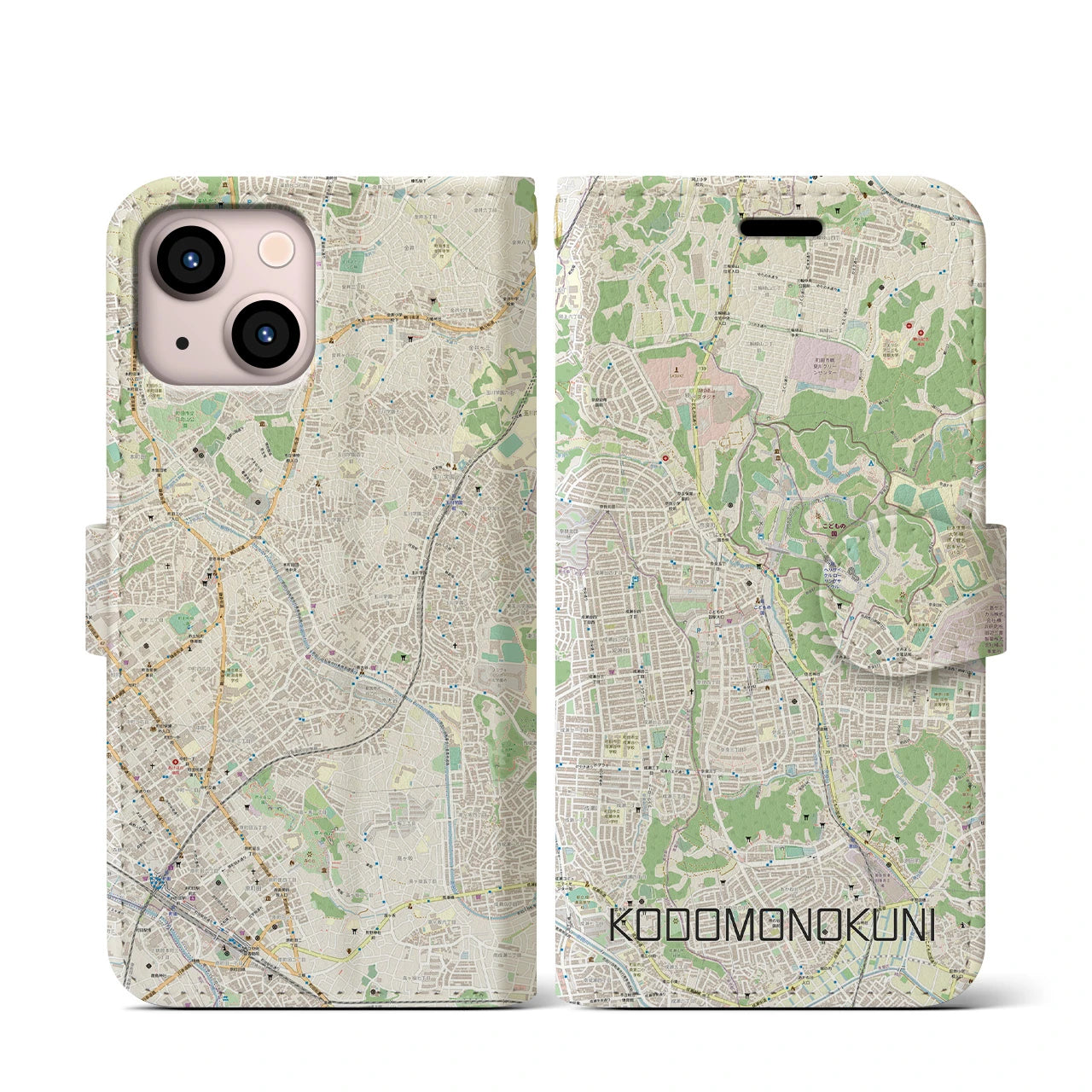【こどもの国(神奈川県)】地図柄iPhoneケース(手帳タイプ)ナチュラル・iPhone 13 mini 用