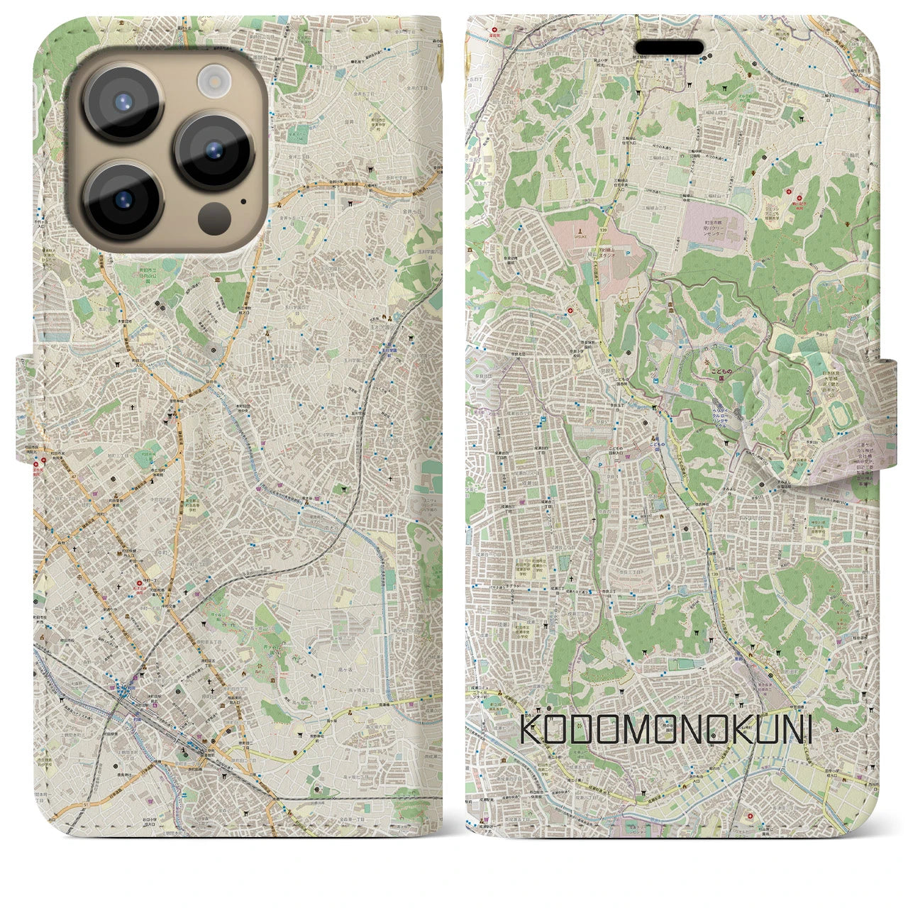 【こどもの国(神奈川県)】地図柄iPhoneケース(手帳タイプ)ナチュラル・iPhone 14 Pro Max 用