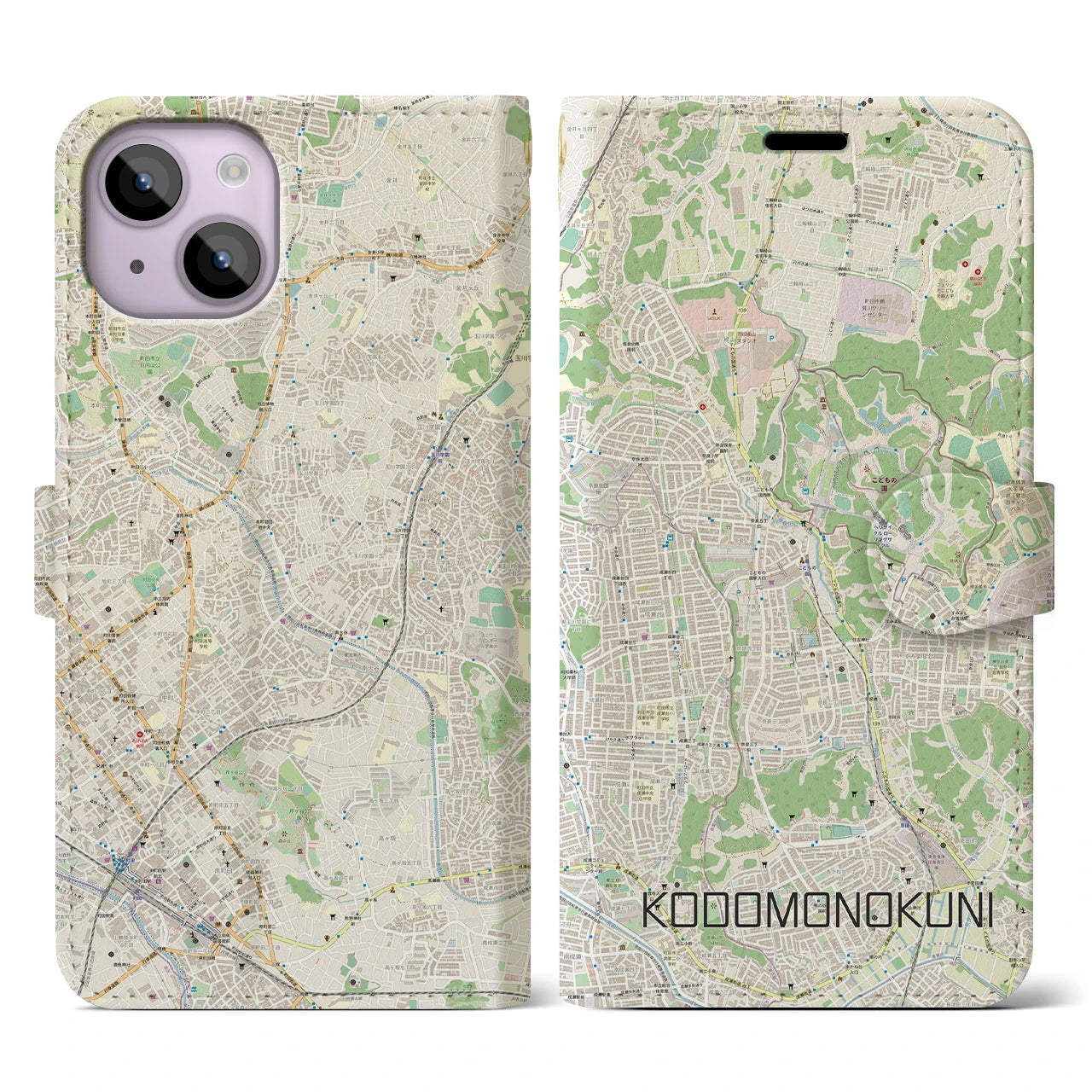 【こどもの国(神奈川県)】地図柄iPhoneケース(手帳タイプ)ナチュラル・iPhone 14 用