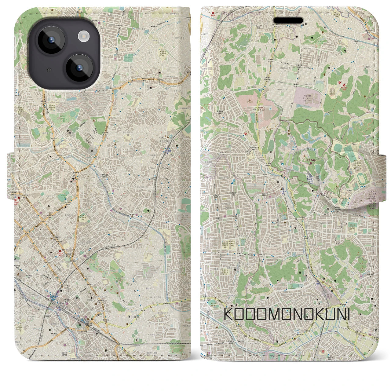 【こどもの国(神奈川県)】地図柄iPhoneケース(手帳タイプ)ナチュラル・iPhone 14 Plus 用