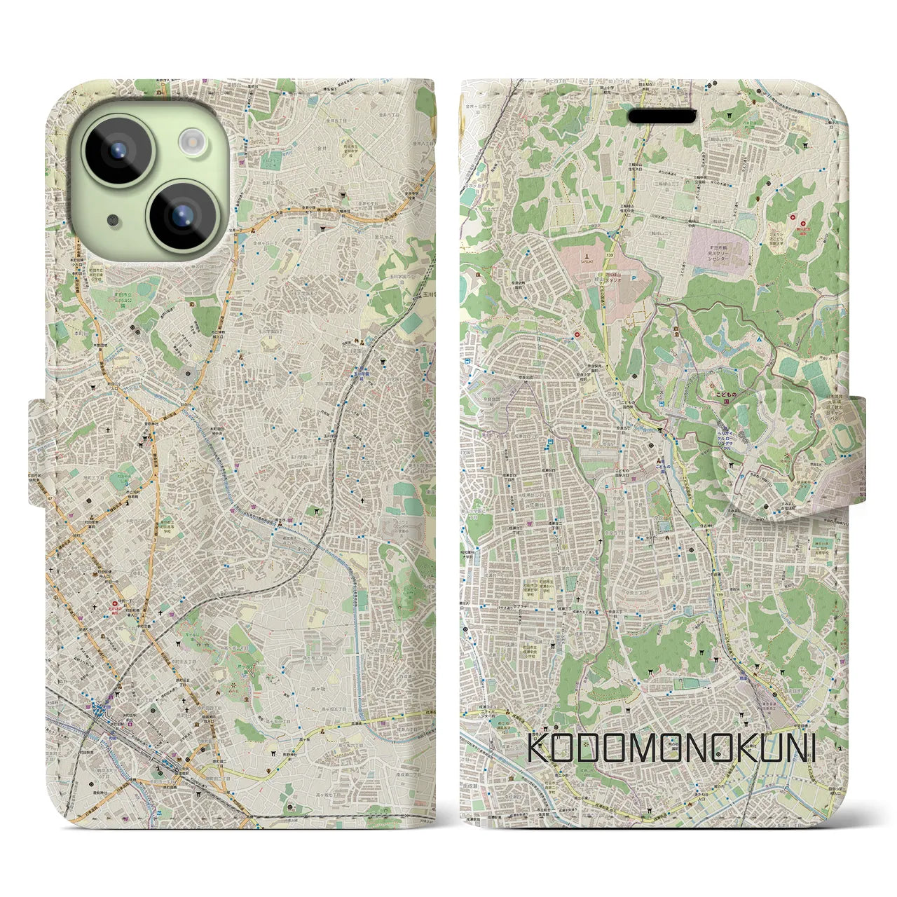 【こどもの国(神奈川県)】地図柄iPhoneケース(手帳タイプ)ナチュラル・iPhone 15 用