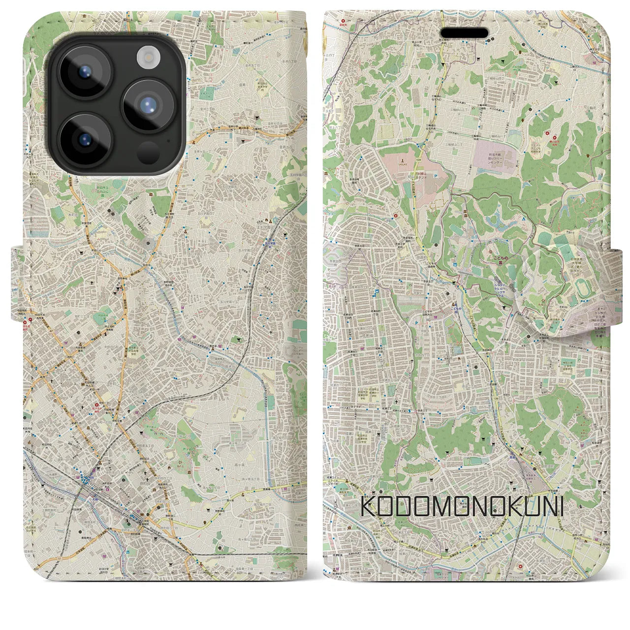 【こどもの国(神奈川県)】地図柄iPhoneケース(手帳タイプ)ナチュラル・iPhone 15 Pro Max 用