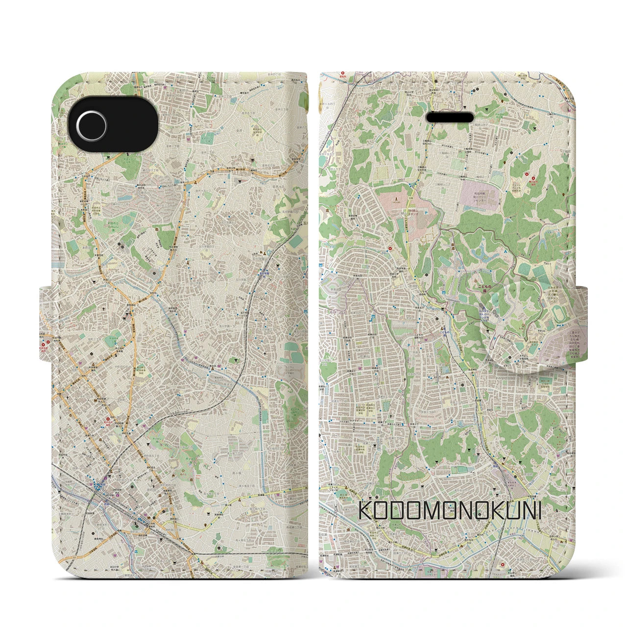 【こどもの国(神奈川県)】地図柄iPhoneケース(手帳タイプ)ナチュラル・iPhone SE(第3 / 第2世代) / 8 / 7 / 6s / 6 用