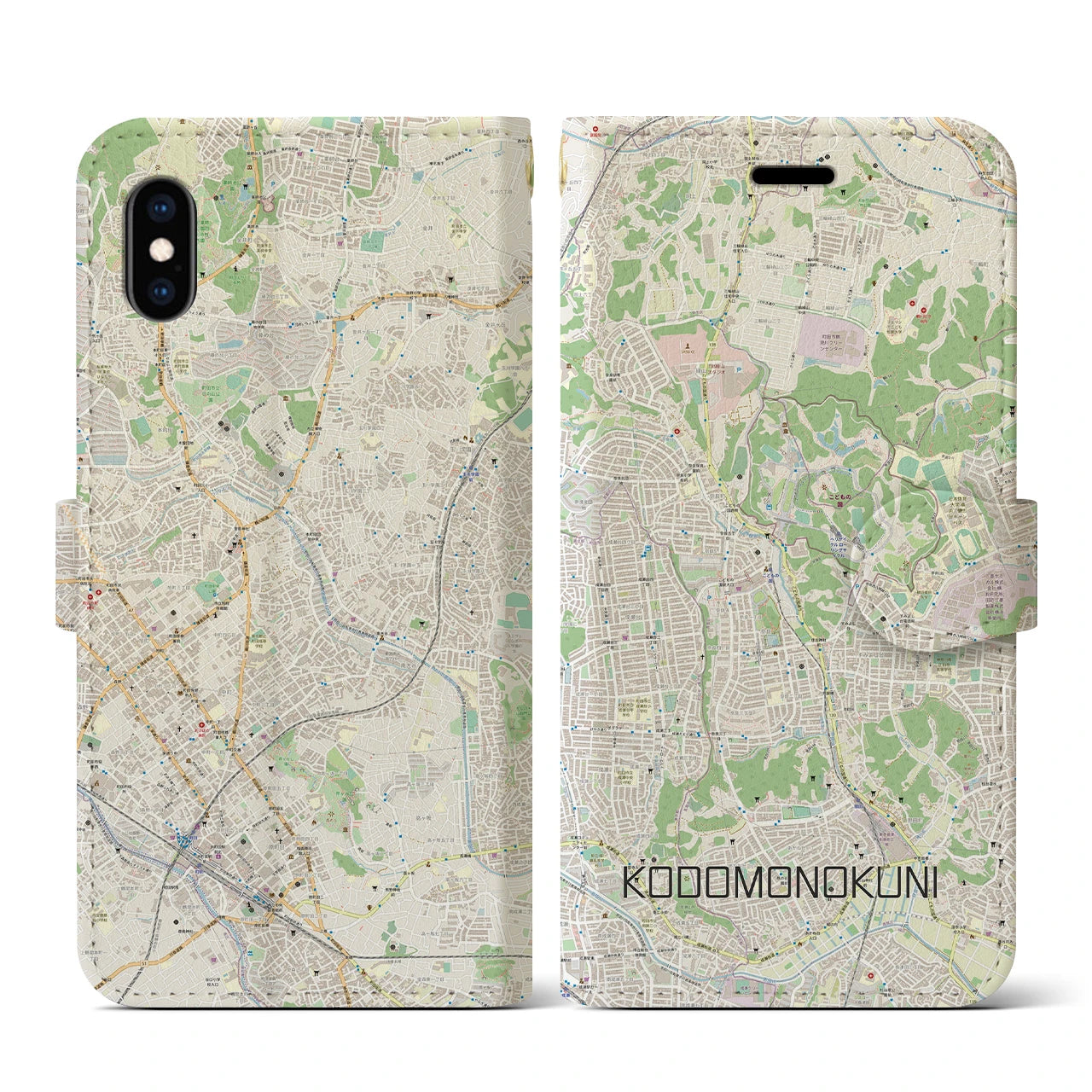 【こどもの国(神奈川県)】地図柄iPhoneケース(手帳タイプ)ナチュラル・iPhone XS / X 用