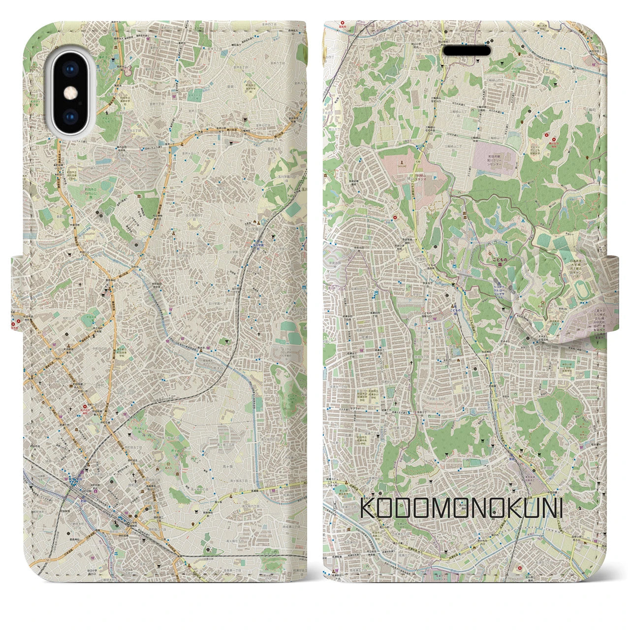 【こどもの国(神奈川県)】地図柄iPhoneケース(手帳タイプ)ナチュラル・iPhone XS Max 用