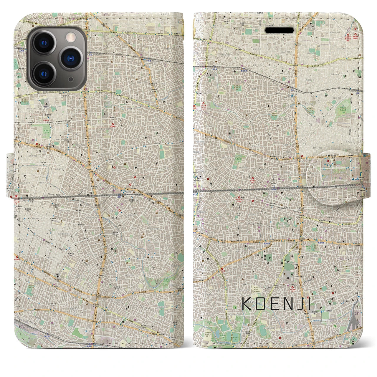 【高円寺2(東京都)】地図柄iPhoneケース(手帳タイプ)ナチュラル・iPhone 11 Pro Max 用